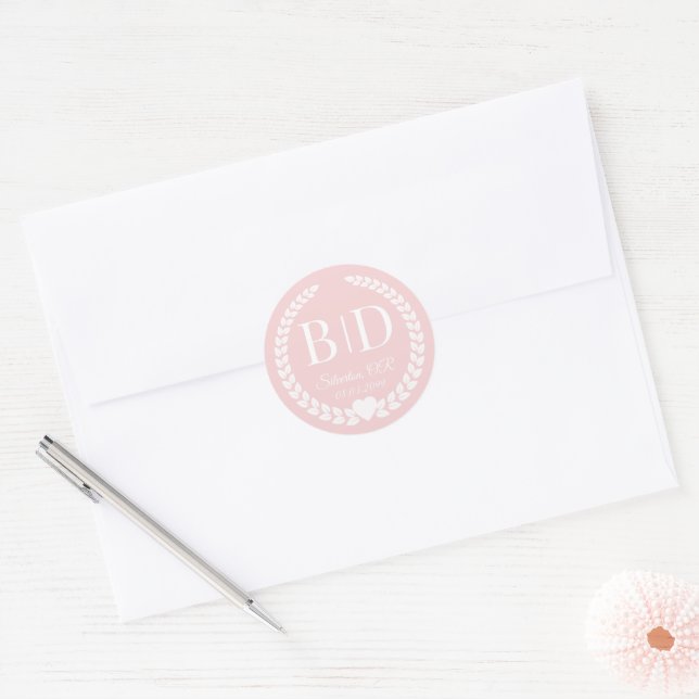 Adesivo Redondo Modern Simple Soft Antique Rose Monogram (Envelope)