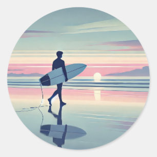 Adesivo Redondo Modern Surfer Sunset Hossegor França