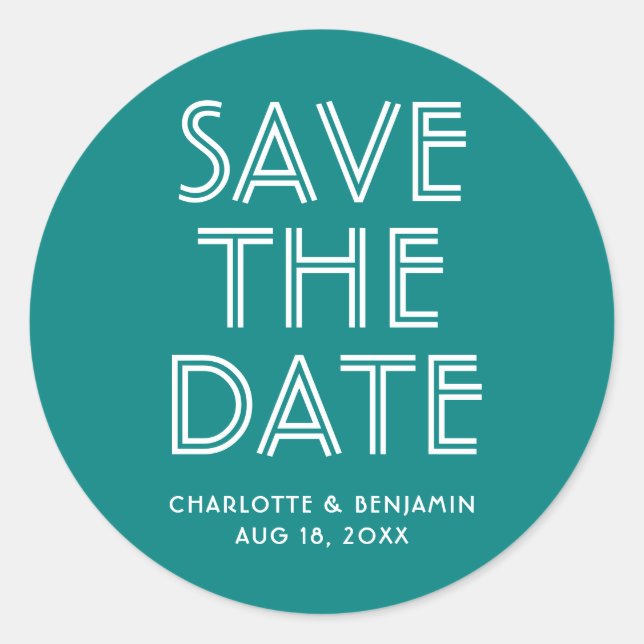Adesivo Redondo Modern Teal Save The Date Sticker (Frente)