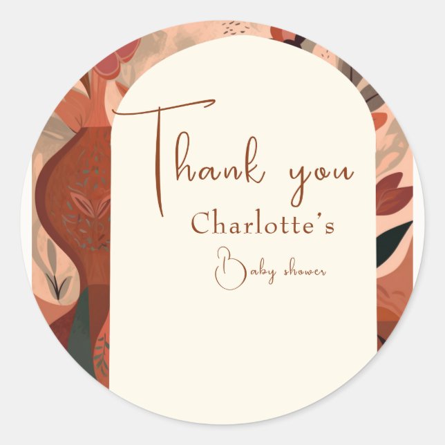 Adesivo Redondo Modern Terracotta boho chá de fraldas (Frente)