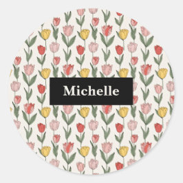 Adesivo Redondo Modern Tulip Floral Pattern Soft Botanical Spring