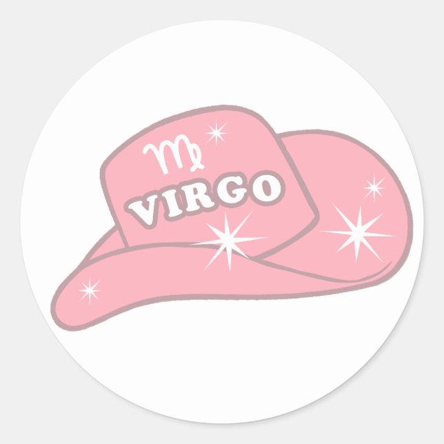 Adesivo Redondo Modern Virgo Zodiac Pink Cowgirl Hat (Frente)