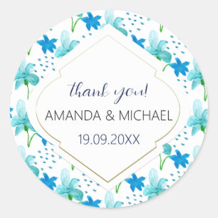 Adesivo Redondo Modern Watercolor Boho Iris Blue Abstrato