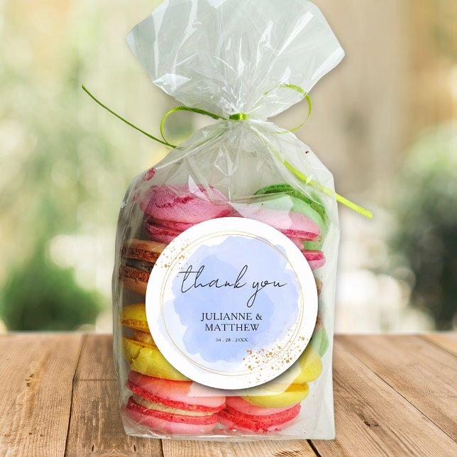 Adesivo Redondo Modern Watercolor Dusty Blue Obrigado Casamento (Criador carregado)