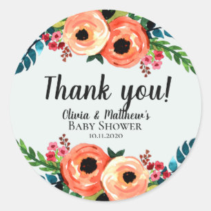 Adesivo Redondo Modern Watercolor Flowers Girls Floral Chá de fra