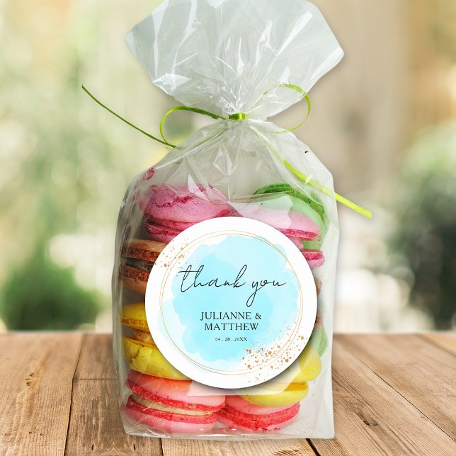 Adesivo Redondo Modern Watercolor Turquoise Obrigado Casamento (Criador carregado)