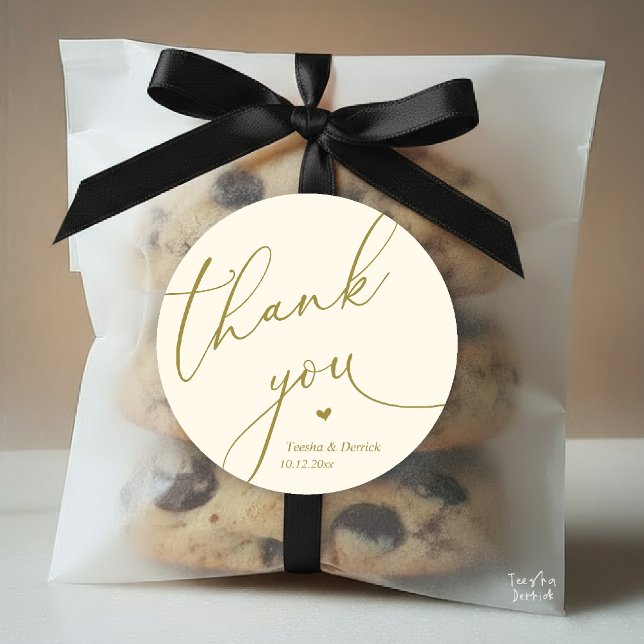 Adesivo Redondo Modern Wedding Minimal Thank You Cute Heart Gifts (Modern Wedding Minimal Thank You Cute Cute Little Heart Gifts Classic Round Sticker in Yellow Gold)