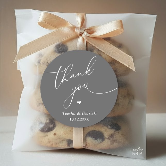 Adesivo Redondo Modern Wedding Minimal Thank You Cute Heart Gifts (Modern Wedding Minimal Thank You Cute Cute Little Heart Gifts Classic Round Sticker in Dark Grey)