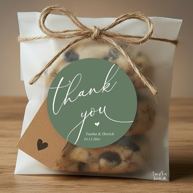 Adesivo Redondo Modern Wedding Minimal Thank You Cute Heart Gifts (Modern Wedding Minimal Thank You Cute Cute Little Heart Gifts Classic Round Sticker in Sage Green)