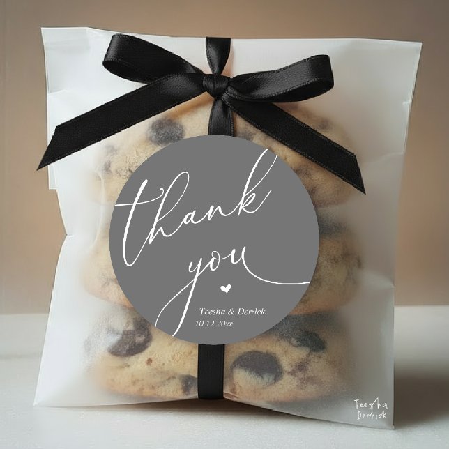 Adesivo Redondo Modern Wedding Minimal Thank You Cute Heart Gifts (Modern Wedding Minimal Thank You Cute Cute Little Heart Gifts Classic Round Sticker in Dark Grey)