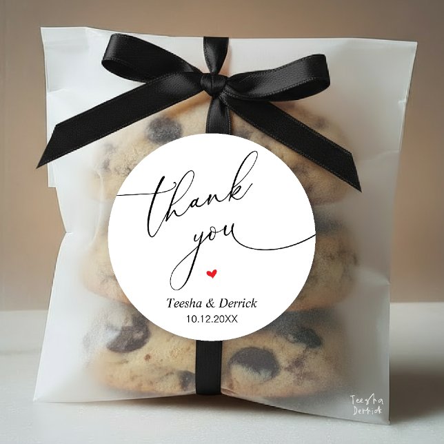 Adesivo Redondo Modern Wedding Minimal Thank You Cute Heart Gifts (Modern Wedding Minimal Thank You Cute Cute Little Heart Gifts Classic Round Sticker in Black White)