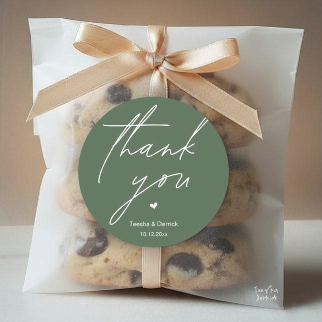 Adesivo Redondo Modern Wedding Thank You Minimal Cute Heart Gifts (Modern Wedding Thank You Minimal Cute Heart Gifts Classic Round Sticker in Sage Green)