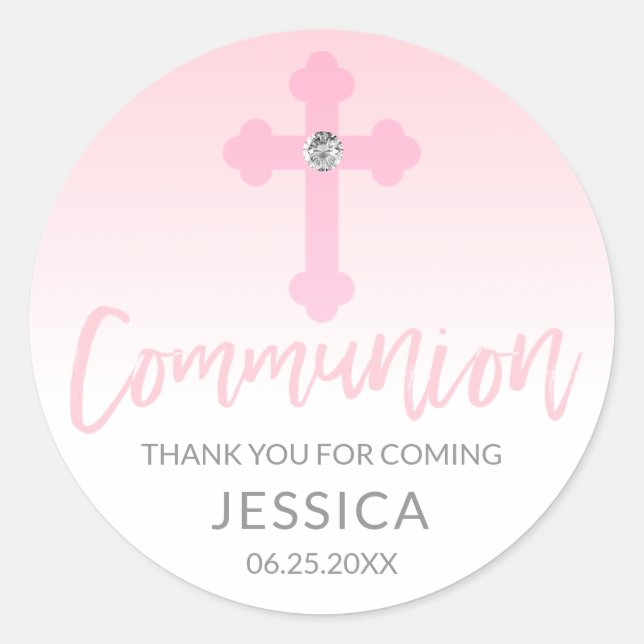 Adesivo Redondo Modern White Pink Communications Girl Obrigado (Frente)