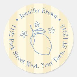 Adesivo Redondo Modern Yellow And Blue Lemon Bridal Shower