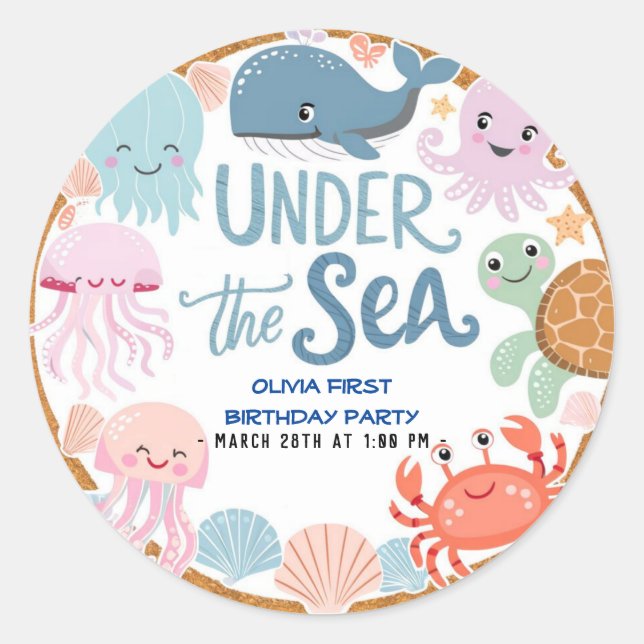 Adesivo Redondo Moderna e elegante aquarela no aniversário do Mar4 (Frente)