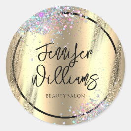 Adesivo Redondo Moderna Holografia - Faux Faux Foil Dourado Busine