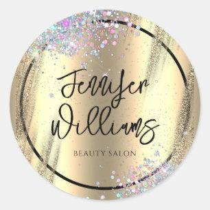 Adesivo Redondo Moderna Holografia - Faux Faux Foil Dourado Busine
