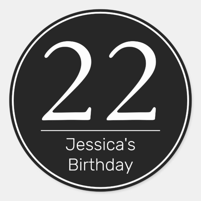 Adesivo Redondo Moderna Idade Negra Mínima do Aniversário Branco (Frente)