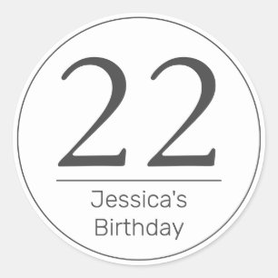 Adesivo Redondo Moderna Idade Negra Mínima do Aniversário Branco