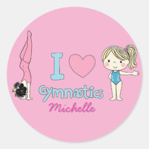 Adesivo Redondo Moderna Trendy Cute I Love Gymnastics Personalizad