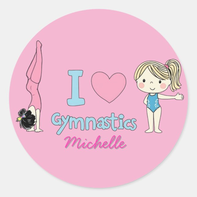 Adesivo Redondo Moderna Trendy Cute I Love Gymnastics Personalizad (Frente)