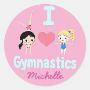 Adesivo Redondo Moderna Trendy Cute I Love Gymnastics Personalizad