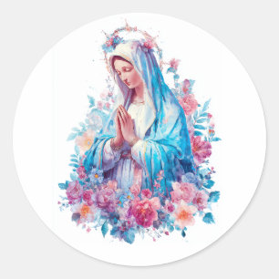 Adesivo Redondo Moderna Virgem Maria religiosa católica floral
