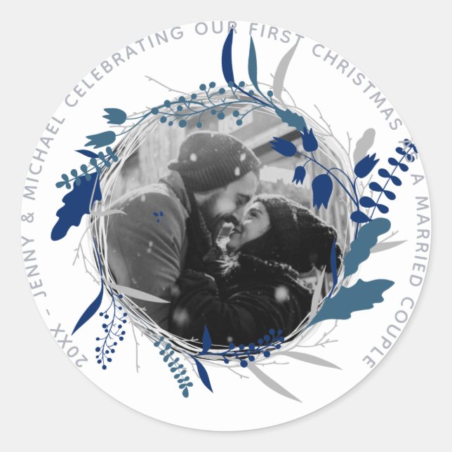 Adesivo Redondo MODERNO 1rua ANO, Festa FOTO Envolvida ou Casada (Frente)