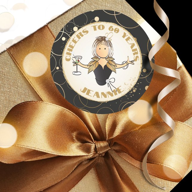 Adesivo Redondo Moderno 60º aniversário da Diversão de Aniversário (Criador carregado)