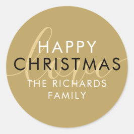 Adesivo Redondo Moderno Amor em Script Chic Dourado Natal