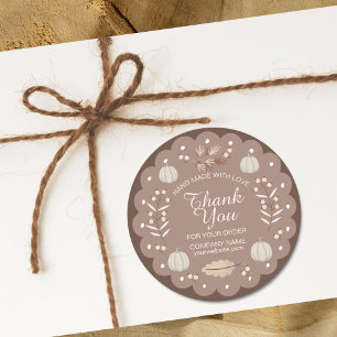 Adesivo Redondo Moderno Bege Marrom Tom de Abóbora Outono Outono