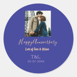 Adesivo Redondo Moderno boho feliz aniversário adicionar nome azul