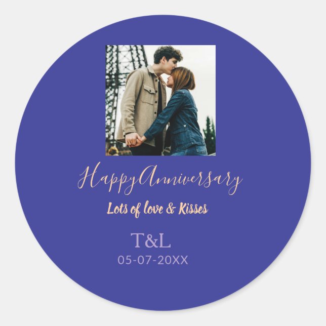 Adesivo Redondo Moderno boho feliz aniversário adicionar nome azul (Frente)