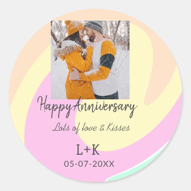 Adesivo Redondo Moderno boho feliz aniversário adicionar nome data (Frente)