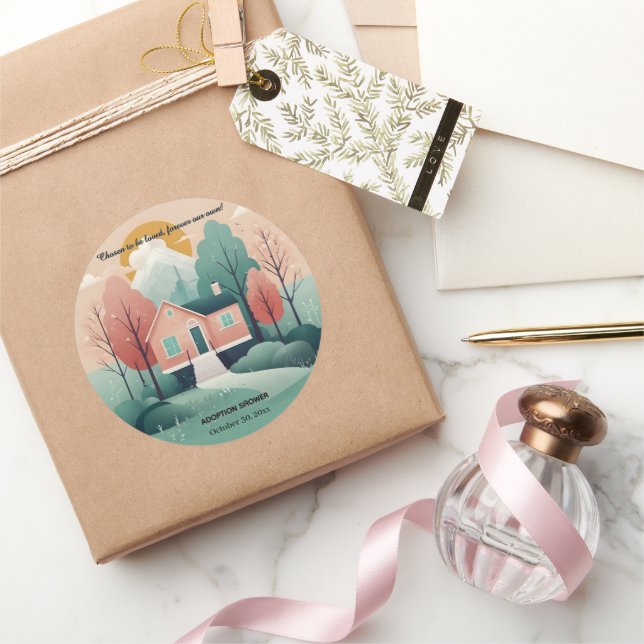 Adesivo Redondo Moderno Bonito Para Adoção Doméstica Promove Chá E (Presentear)