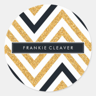 Adesivo Redondo MODERNO CHEVRON PATTERN tendência dourado preto
