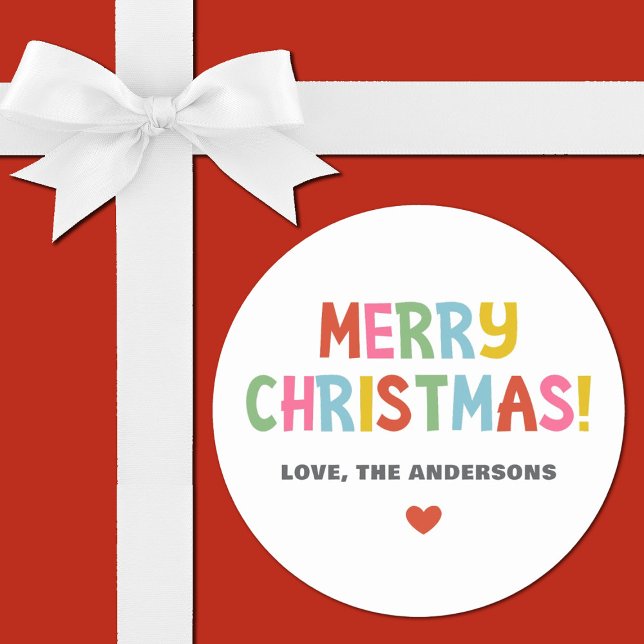 Adesivo Redondo Moderno Colorir Feliz Natal ( colorful merry Christmas sticker with colorful typography. So fun for decorating your xmas gifts.)
