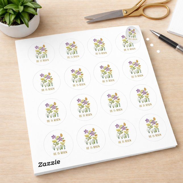Adesivo Redondo Moderno Ele É Risen Páscoa Floral (Criador carregado)