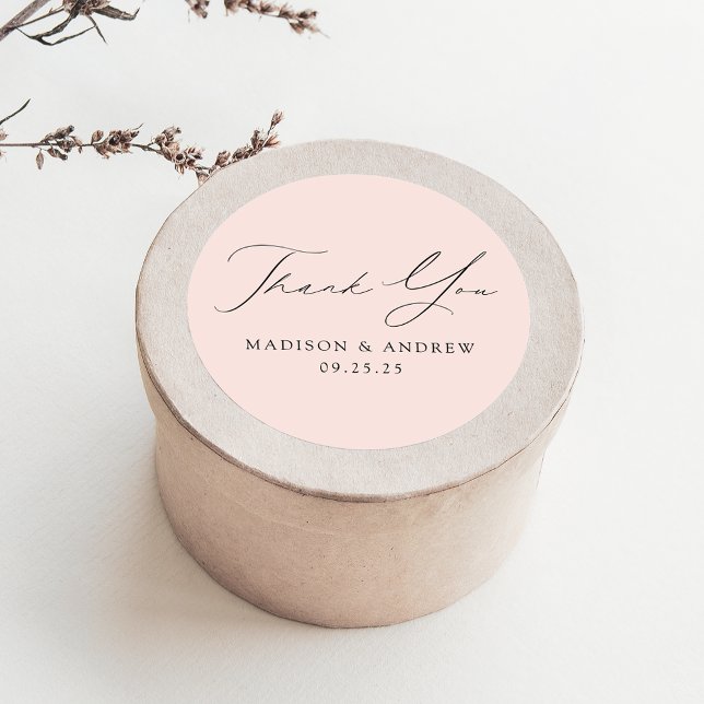Adesivo Redondo Moderno Elegante Blush Weding Obrigado (Criador carregado)