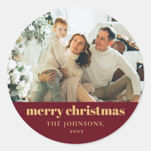 Adesivo Redondo Moderno Elegante Feliz Natal Personalizado