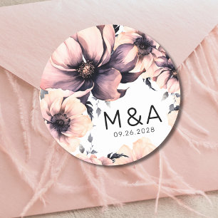 Adesivo Redondo Moderno Elegante Rosa Floral Casamento