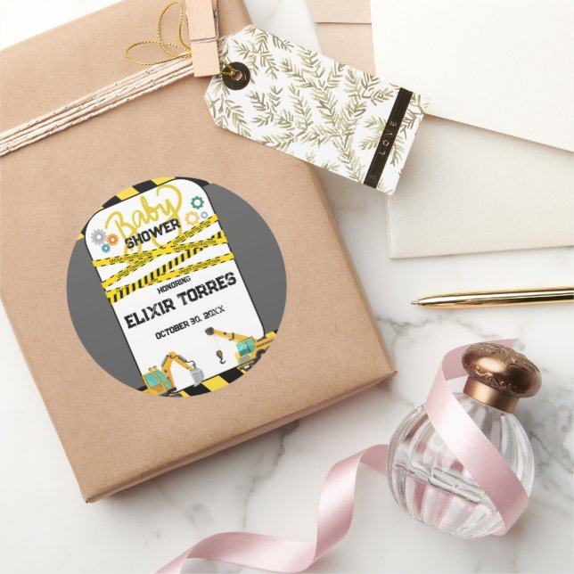 Adesivo Redondo Moderno em Chá de fraldas de Construção (Presentear)