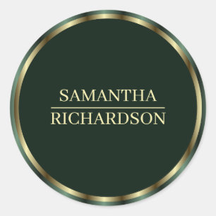 Adesivo Redondo Moderno Emerald Green E Dourado Nome Da Fronteira