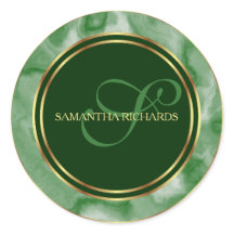 Moderno Emerald Marble E Monograma Dourado