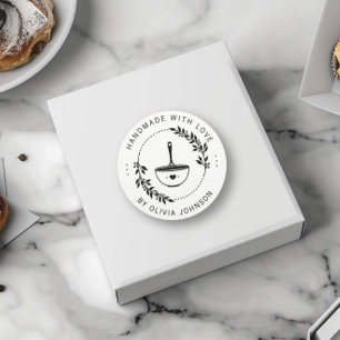 Adesivo Redondo Moderno Fabricado À Mão Com Amor Heart Bakery