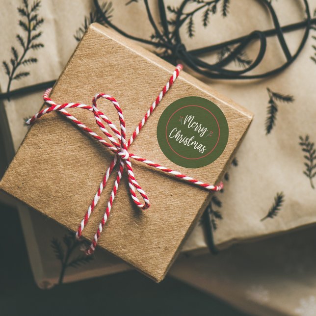 Adesivo Redondo Moderno Feliz Natal | Vinheta verde e vermelha (Modern Merry Christmas | Green and Red Sticker
)