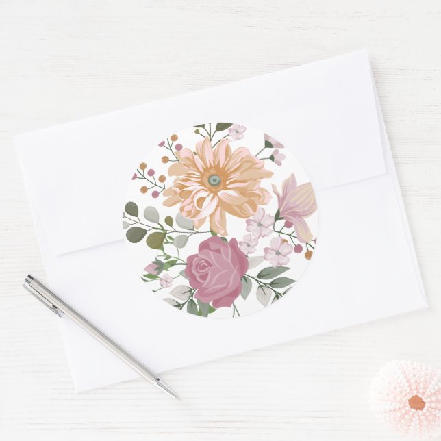 Adesivo Redondo Moderno Floral Ousado Amarelo & Rosa (Envelope)