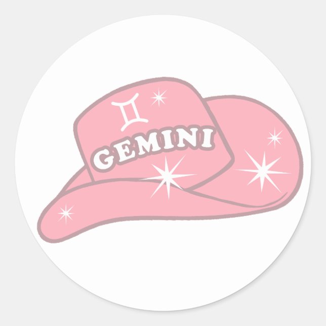 Adesivo Redondo Moderno Gemini Zodiac Pink Cowgirl Hat (Frente)