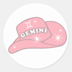 Adesivo Redondo Moderno Gemini Zodiac Pink Cowgirl Hat