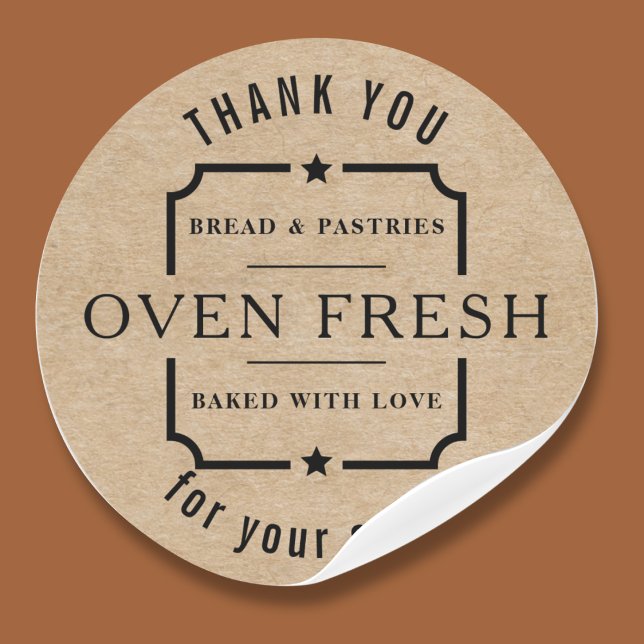 Adesivo Redondo Moderno Kraft Rustic Black Obrigado Bakery (Criador carregado)